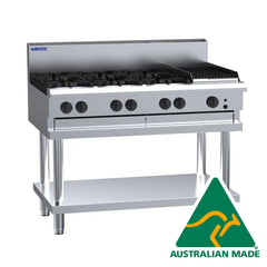 LUUS 6 Burner Cooktop with 300mm Wide Chargrill