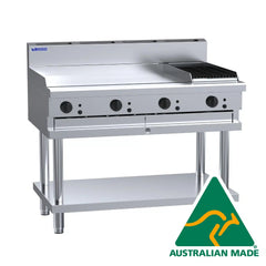 LUUS 900mm Wide Griddle Plate and 300mm Wide Chargrill and Shelf