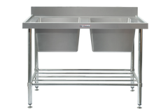 Simply Stainless Double Sink Bench with Splashback 1800mm Wide Includes leg brace
