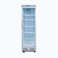 Upright Display Fridge - 372L - 1 Door - Flat Glass - White with Silver Trim