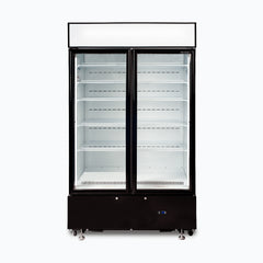 Upright Display Fridge - 960L - 2 Doors - Flat Glass - Cassette - Black