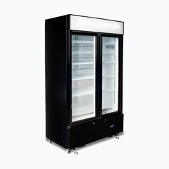 Upright Display Fridge - 960L - 2 Doors - Flat Glass - Cassette - Black
