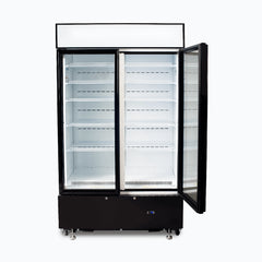 Upright Display Fridge - 960L - 2 Doors - Flat Glass - Cassette - Black