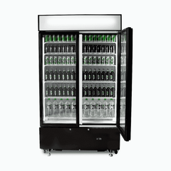 Upright Display Fridge - 960L - 2 Doors - Flat Glass - Cassette - Black