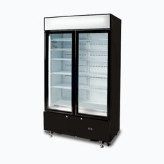Upright Display Fridge - 960L - 2 Doors - Flat Glass - Cassette - Black