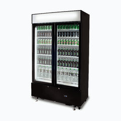 Upright Display Fridge - 960L - 2 Doors - Flat Glass - Cassette - Black