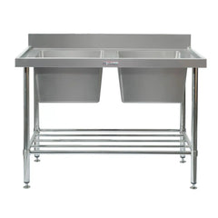 Simply Stainless Double Bowl Sink Bench with Splashback 600mm Deep