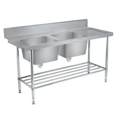 Simply Stainless Dishwasher Inlet Bench with Double Bowl Sink 700mm Deep