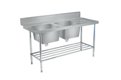 Simply Stainless Right Double Sink Dishwasher Inlet Bench with Splashback 1650mm Wide